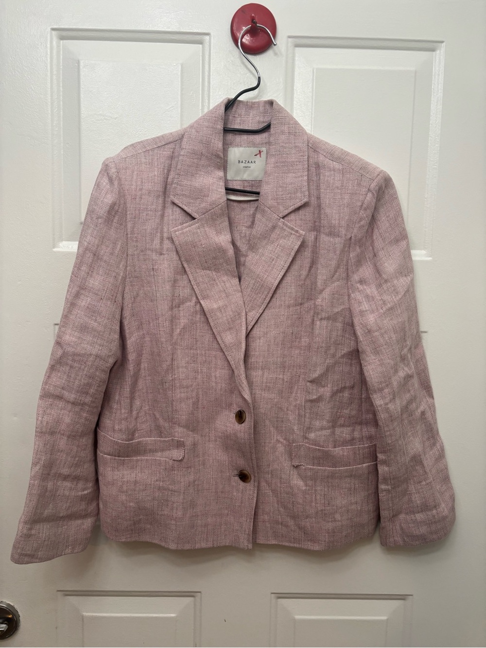 Pink Linen-Blend Tailored Blazer